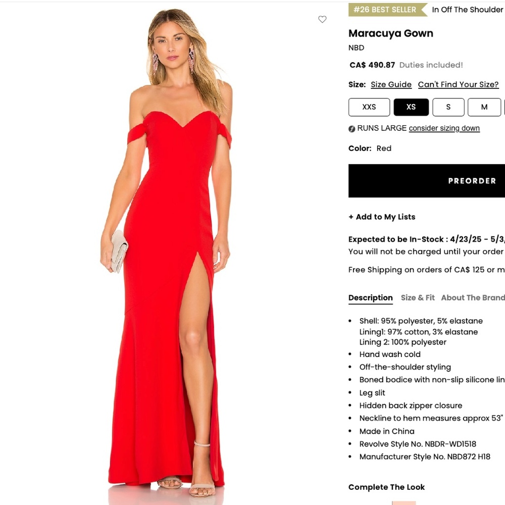 Worn Once - Revolve Best Seller Maracuya Gown